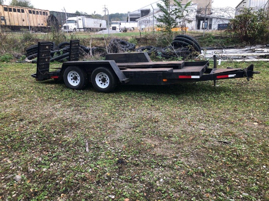 1994 20ft. Tandem axel equipment trailer, beaver tail, steel ramps, Diamond plate bed, pintle hitch
