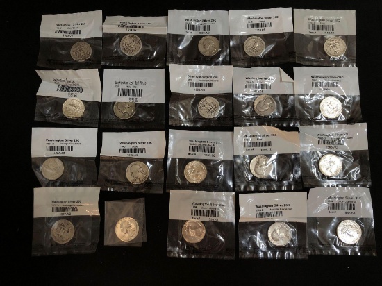 (20) Pre 1964 Washington Silver Quarters