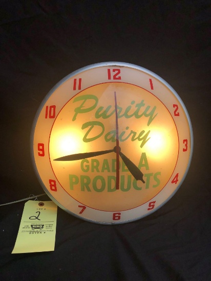 Purity Dairy Lighted Clock