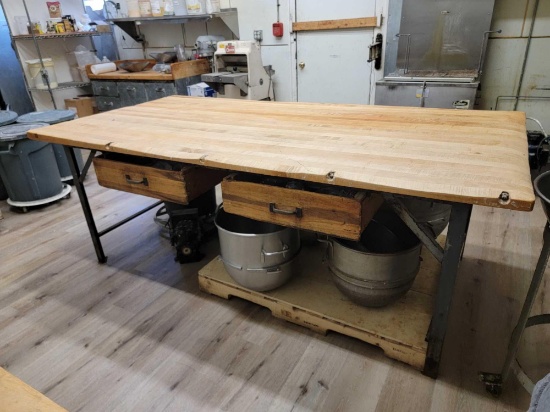 Butcher Block Top Work Table with Drawers