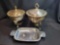 Silver-plated covered chaffing dishes and dish marked nambe 210