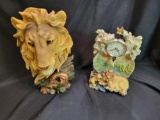 Composite lion head bust and clock