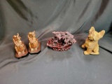 Bookends, oriental sculpture and dog figurine