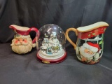 Thomas Kinkade Home for the Holidays powered train scene without cord and 2 santa pitchers