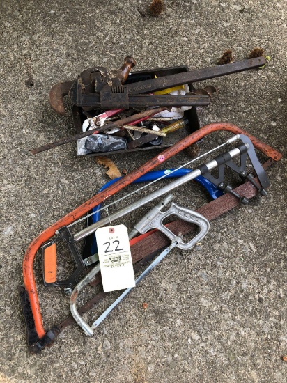 Saws, pipe wrench, tools
