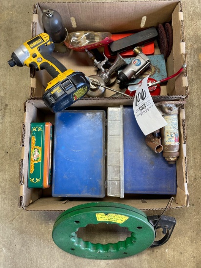 Hardware, organizers, greenlee fish tape, tools, Dewalt 18V impact