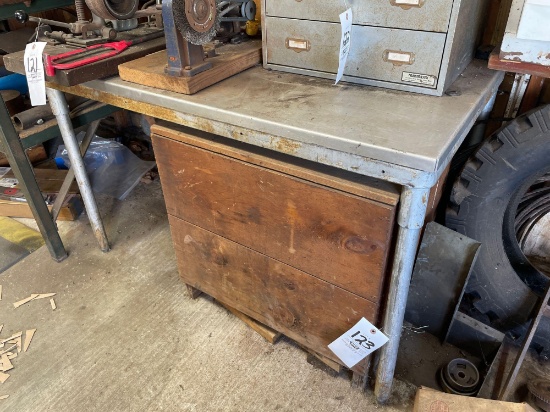 Metal leg table, stainless steel top approx. 3ft x 5ft.