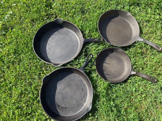 5 oil lamps. Misc skillets