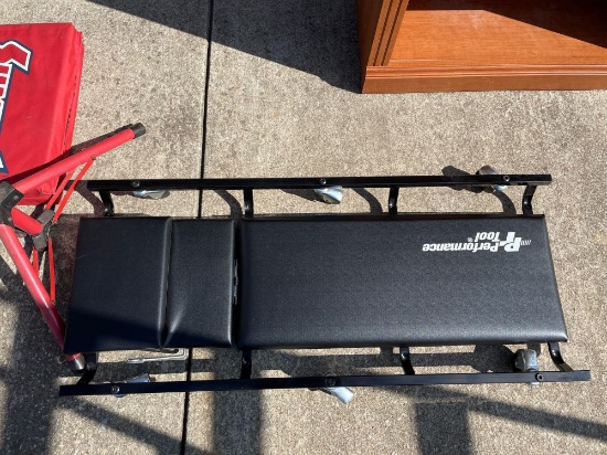 Shop creeper, shop mat, shop light