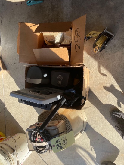 Battery charger, sanding discs, boat winch, misc.