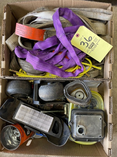 Nylon straps, slings, misc. hardware & mower deck parts