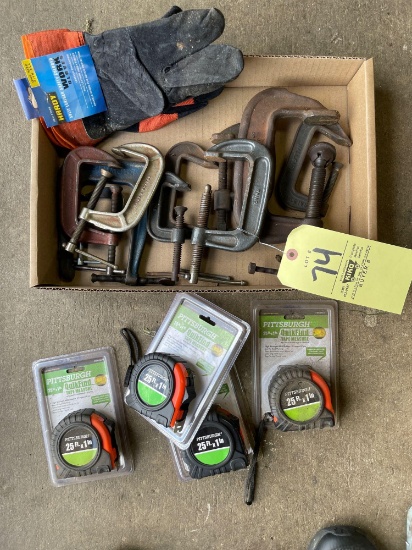 C-clamps, tape measurers