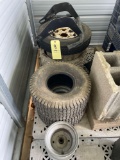 Spare lawn mower tires, trailer tire, mower deck