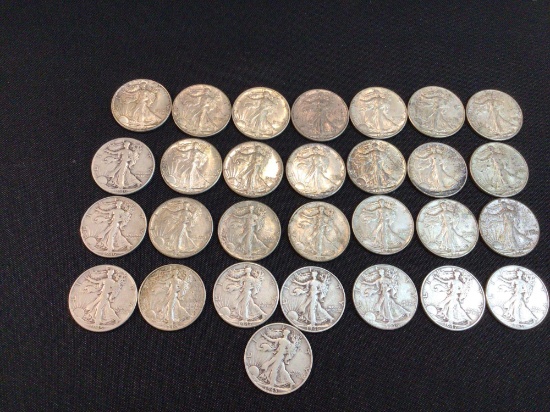 29 Silver Walking Liberty Half Dollars