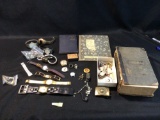 3 early books and assorted watches and costume jewelry.