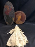 Wood Carved Lady plaques and Doll
