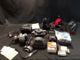 Assorted Cameras and Camera equipment in. Cannon AE-1, NikonTele Touch, Nikonos, Keystone Viewer
