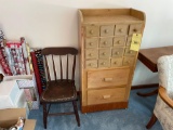 Pigeon hole cabinet and chair