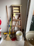 5 ft. Ladder - Brooms - Trash Can