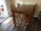 Oak finish high top table and 4 swivel stool chairs