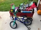 Radio flyer wagon, kids toys, bike with no pedals