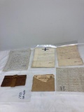 1837 wallet, war ration book, 1800s letters, 1864 deed, and miscellaneous