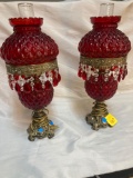 Rare Fenton Ruby Red diamond quilted lamps
