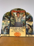 New old stock South Bend fishing tackle advertising stand up sign