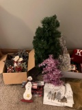 Large collection of Christmas items, ornaments, trees, linens, etc