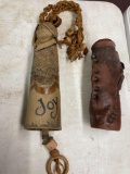 Pottery girl wind chime, pottery vase, clock, wooden box