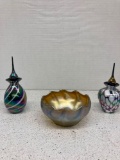 Tiffany Favrile Iridescent Glass Bowl #1277, art glass perfume bottles