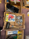 3 boxes tools, mouse traps, torq wrench, etc