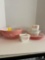 Pyrex pink bowls, casserole, pie plates