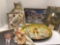 Anheuser Busch tray, R.A. Fox 1924 calendar, rare blue Willow candles and napkins, JFK picture,