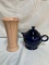 Fiesta pink vase and cobalt blue teapot