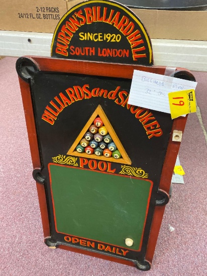 Billiards sign 32 inches tall