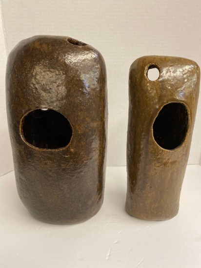 Pr weird pottery vases tallest 12 inches