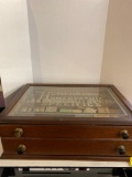 Humphreys Homeopathic Specifics antique 2 drawer pharmacy cabinet walnut, etched glass, possibly