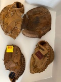 4 vintage baseball gloves, catchers mitt