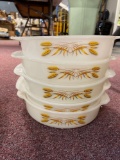 5 Golden Wheat Fire King 8in casserole dishes