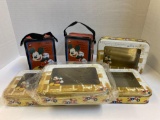 6 2020 Mickey Mouse tins and set of 4 glass platters