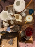 2 flats miscellaneous collectibles, glass, west Moreland English hobnail, early wall decor etc