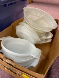 11 Fire King casserole & pie dishes, all white, some divided