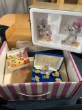 Music box, figurine, Walt Disney collector pins, miscellaneous paperwork