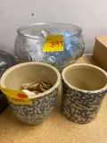 pottery crocks, punch bowls and cups