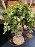 large wicker basket ivy, metal rolling stand