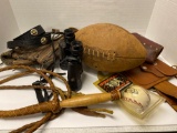 Ironman Cal Ripken Jr. commemorative baseball, binoculars, holsters, whip, football