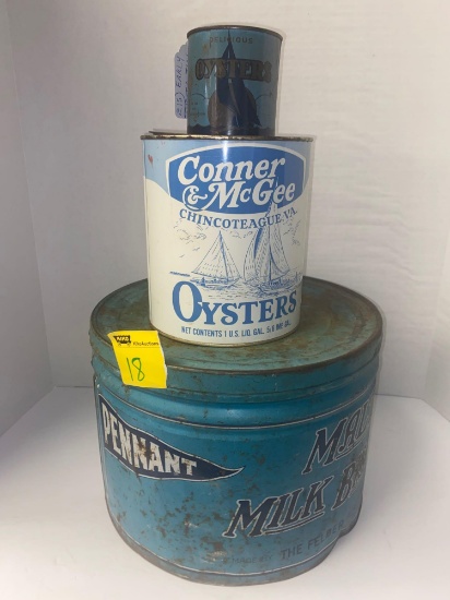 Molto milk biscuit 10 Felber Biscuit Company pennant, oyster tin, early oyster tin