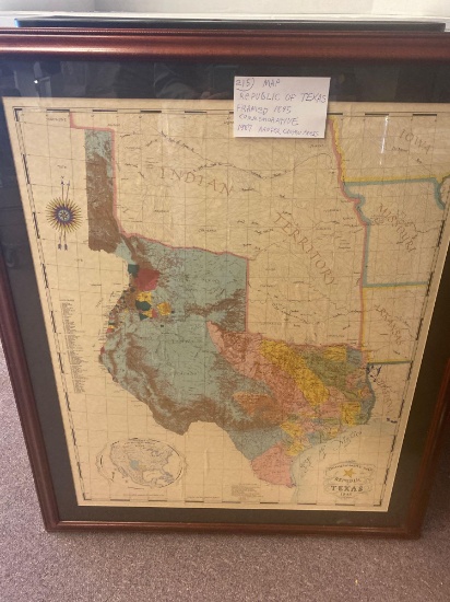 map republic of Texas framed 1845 commemorative 1987 Ranger Canyon press