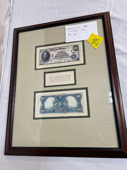 National City Bank of Cleveland $100 bill framed